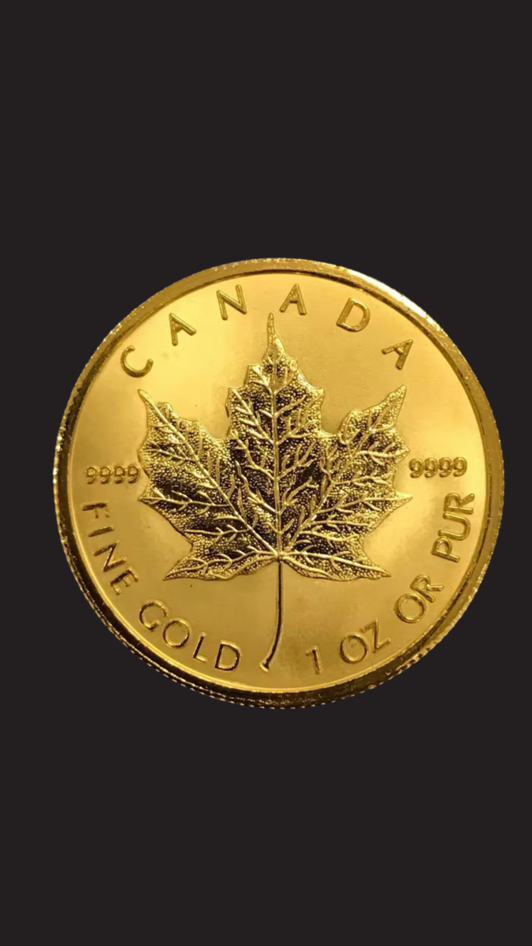 1 OZ Tungsten 24K Gold plated Maple Leaf Coin